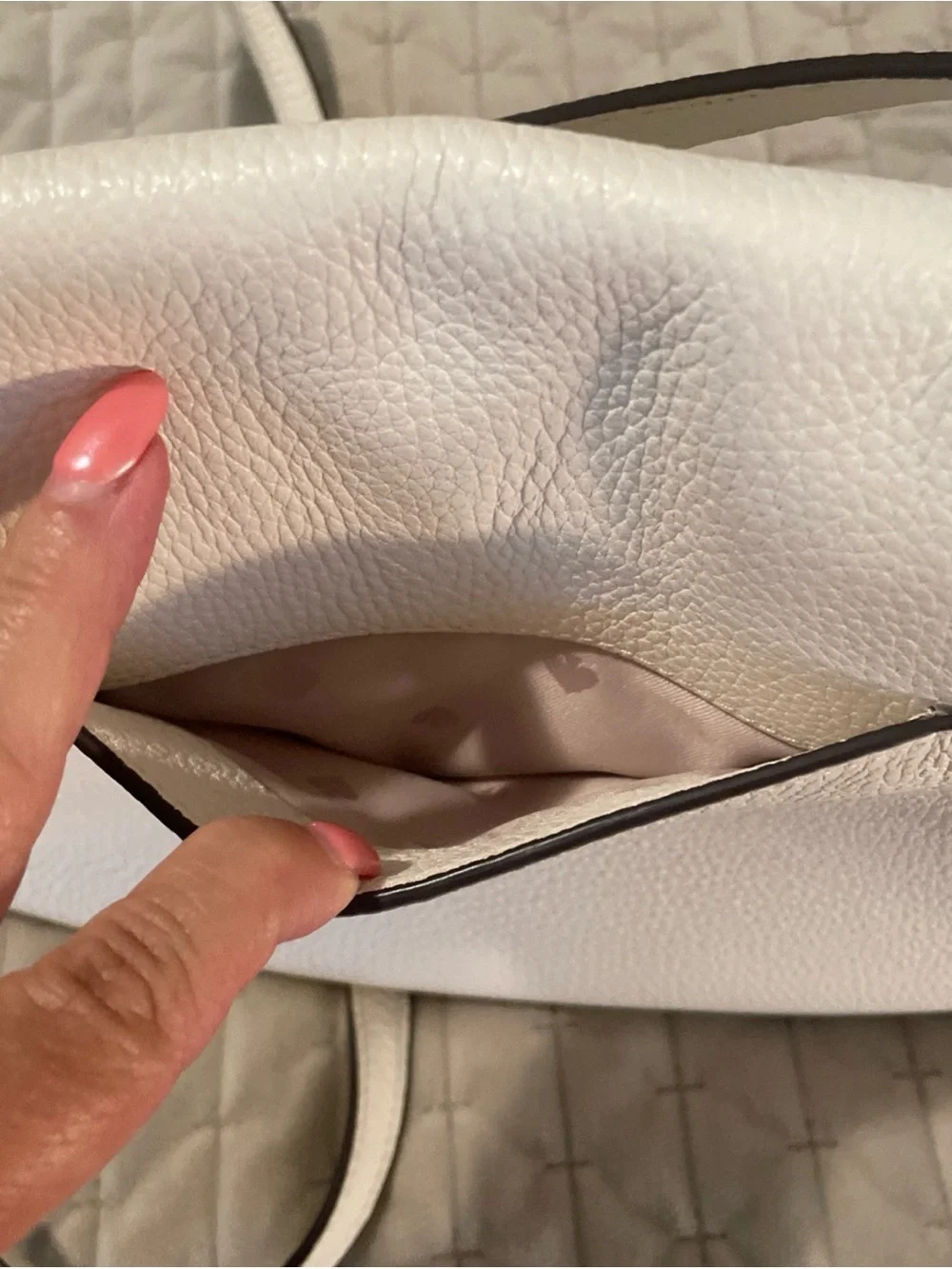 kate spade cream pebbled leather crossbody with gold logo